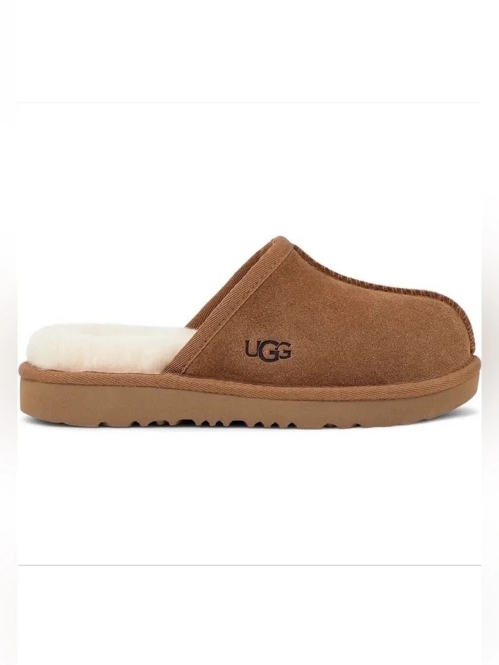 UGG Keegan Chestnut Suede Shearling Slide Slippers Big Kids Size 2 Cozy Comfort